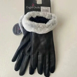 NWT Cuddl Duds Black leather glove with faux fur cuff Size S